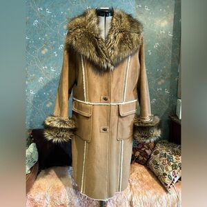 Novelli Adorable Junior Faux Shearling Coat | Faux Fur Trim Long Coat | Size M